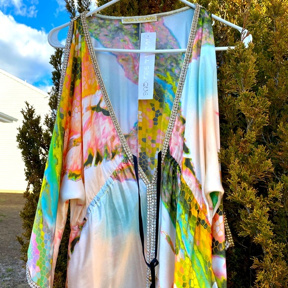 Kasia De Gelaque Artsy Watercolor Designer Luxury Long Formal Dress Gown NWT